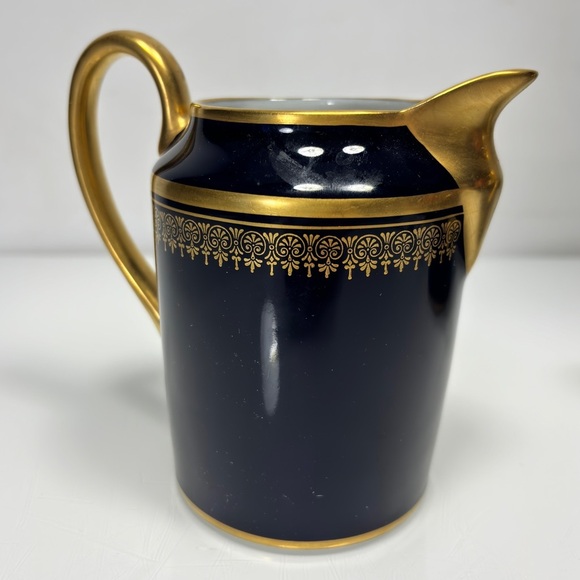 Limoges France Vintage Elegant Blue Gold Handmade Porcelain Creamer Pitcher Jug - Picture 3 of 10